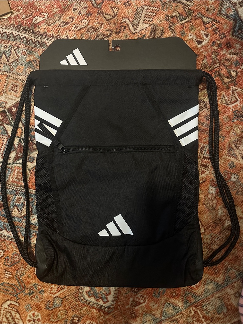 adidas Black Drawstring Backpack with White Logo Accents